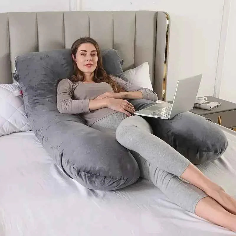 Soft Fleece U-Shaped Pregnancy Pillow - Multi-Function Maternity Body Pillow with Lumbar & Abdominal Support for Side Sleeping