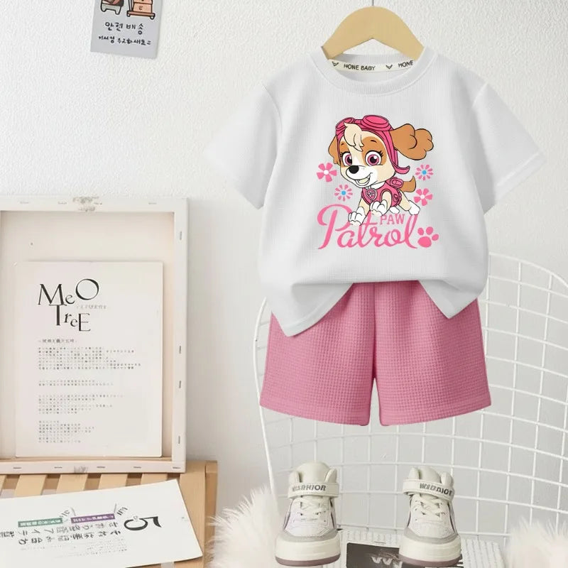 PAW Patrol Printed Summer Girls Casual Outfits Children's Shorts Sets Kids T Shirt and Shorts Two Piece Set Outdoor Sportwear