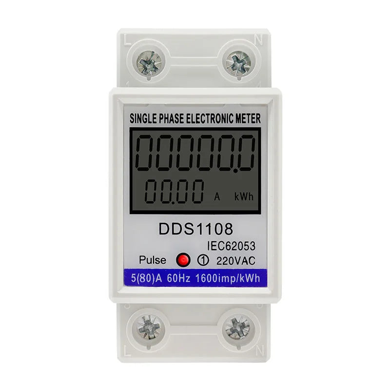 LCD Digital Display Power Consumption Meter Single Phase Energy Meter Watt Wattmeter kWh 230V AC 50Hz 60A Electric Din Rail