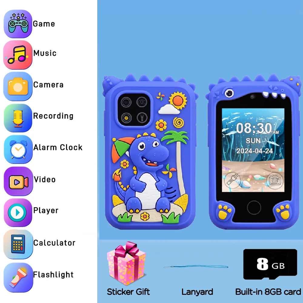 Kids Smartphone Toy with Camera & MP3 Player, Touchscreen Learning Phone for Boys Girls Silicone Pretend Cell Phone Gift