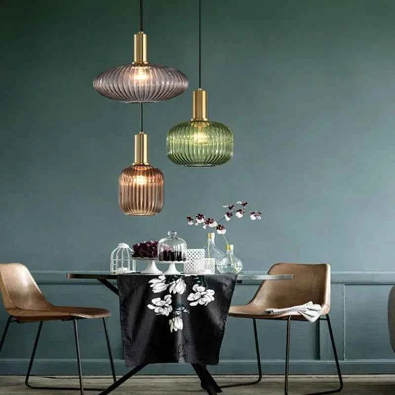 Striped Nordic Vintage Colorful Glass Chandelier For Dining Room Kitchen Island Pendant Light Bedroom Bedside Hanging Lamp