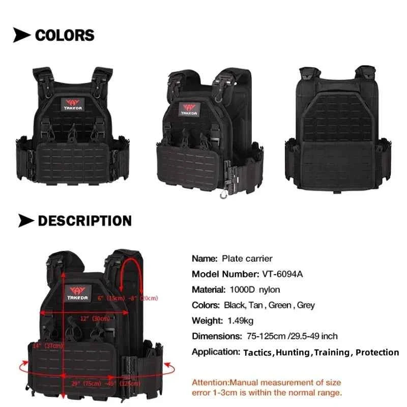 YAKEDA Tactical Vest 6094 Fast detachable light laser cut outdoor hunting black gear carry vest of high quality 1000D nylon