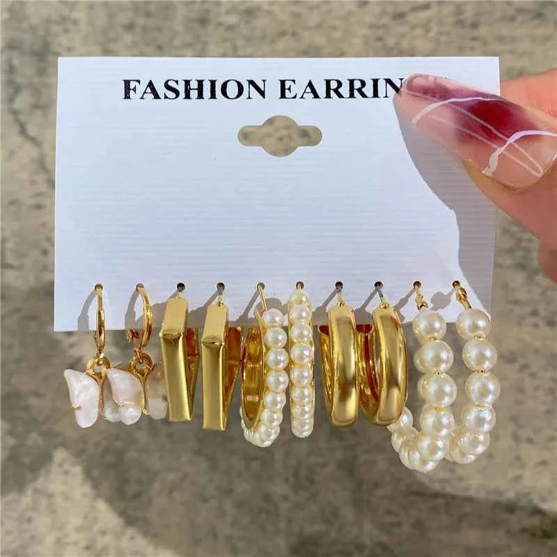 Silver Color Twist Hoop Earrings Set Brincos Heart Pearl Hoops Vintage Metal Geometric Earrings for Women 2023 Trendy Jewerly