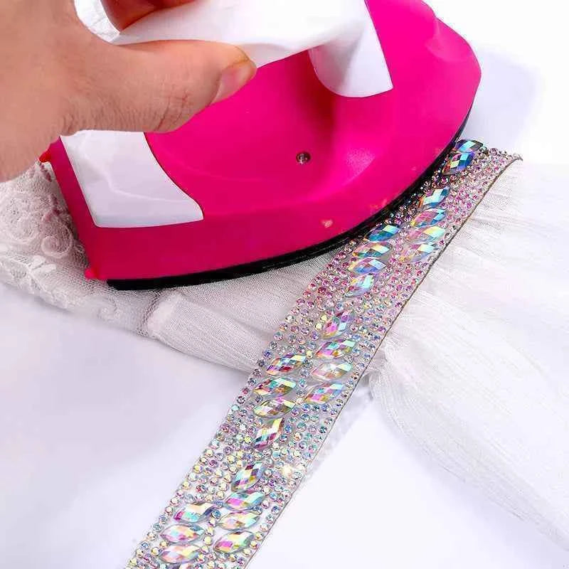 Ducrystal 1Yard Motif Rhinestone Chain AB Color Horse eye Crystal Rhinestone Ribbon for DIY Shoes, bags, Dresses Decoration