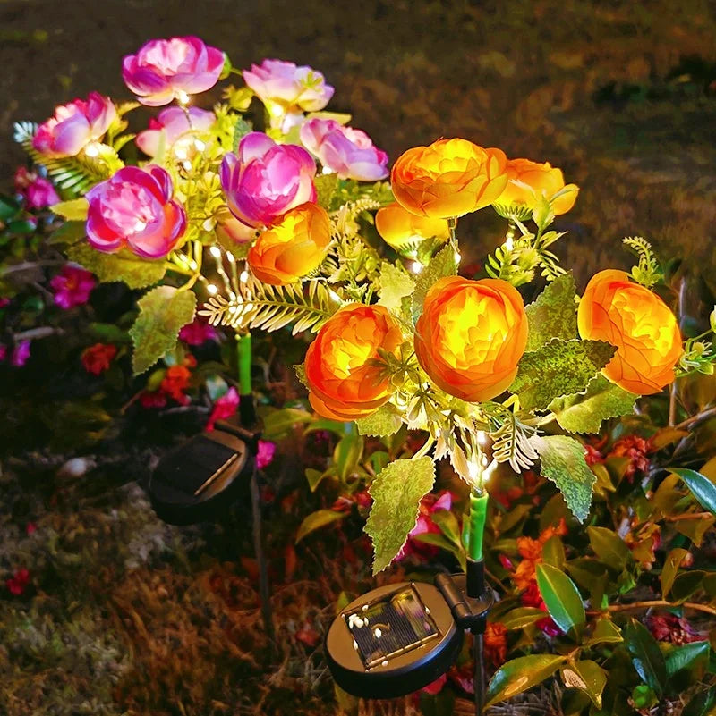 Solar Lights Outdoor, Solar Garden Lights, 7Head Camellia Flower Solar Light for Yard Lawn Garden Atmosphere Lighting Decoration