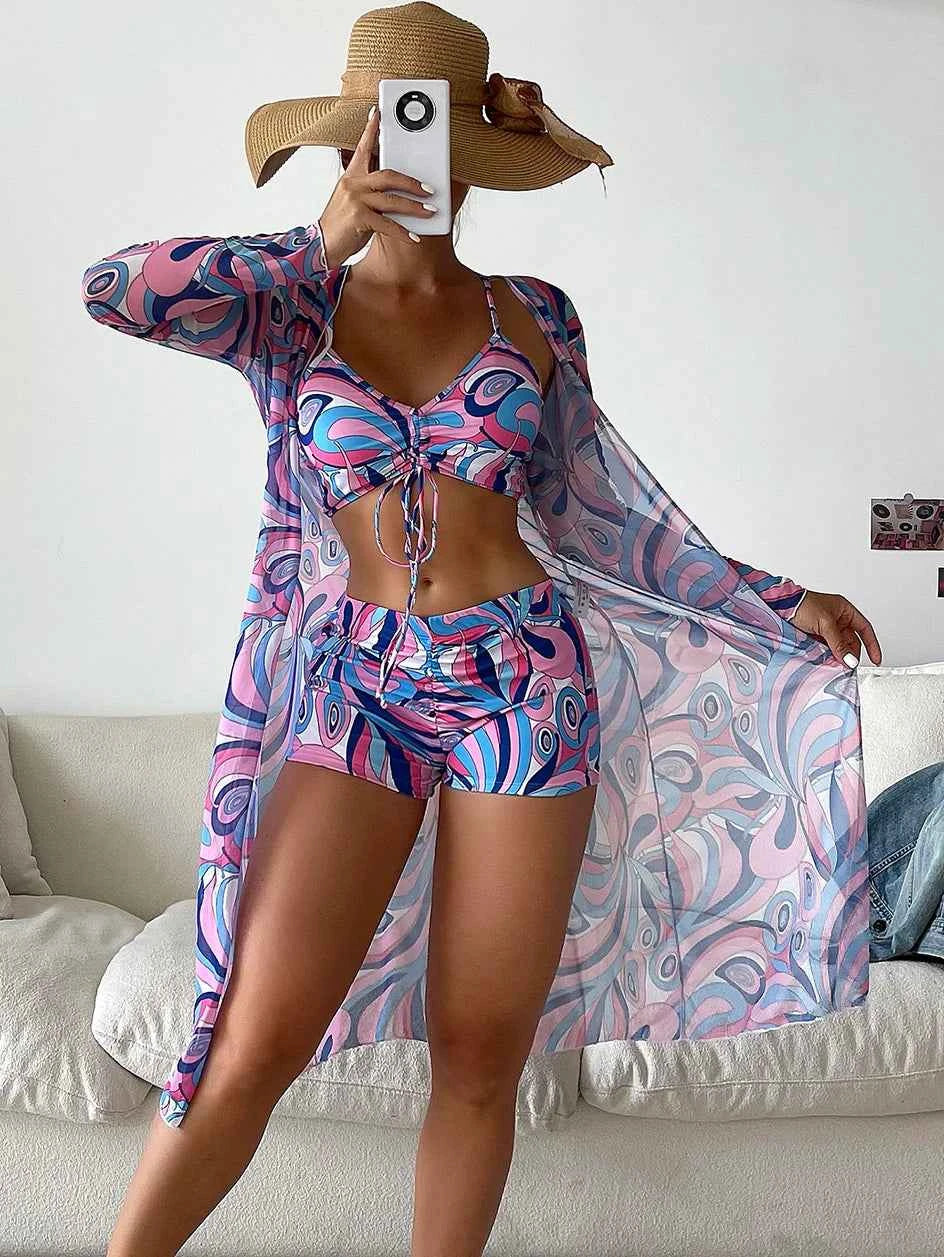 Sexy Print Bikini 2026 Women High Waist Swimsuit Cover Up Swimwear Female Lady Bathing Suit Swimming Summer Beachwear