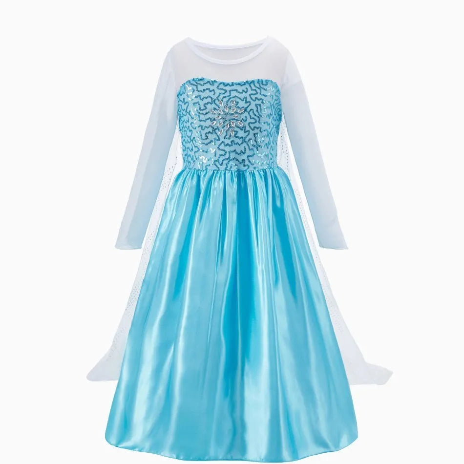 Girl Princess Cinderella Dress Elsa Anna Mermaid Jasmine Belle Snow White Costume Girls Birthday Party Halloween Dress 2-10 Year