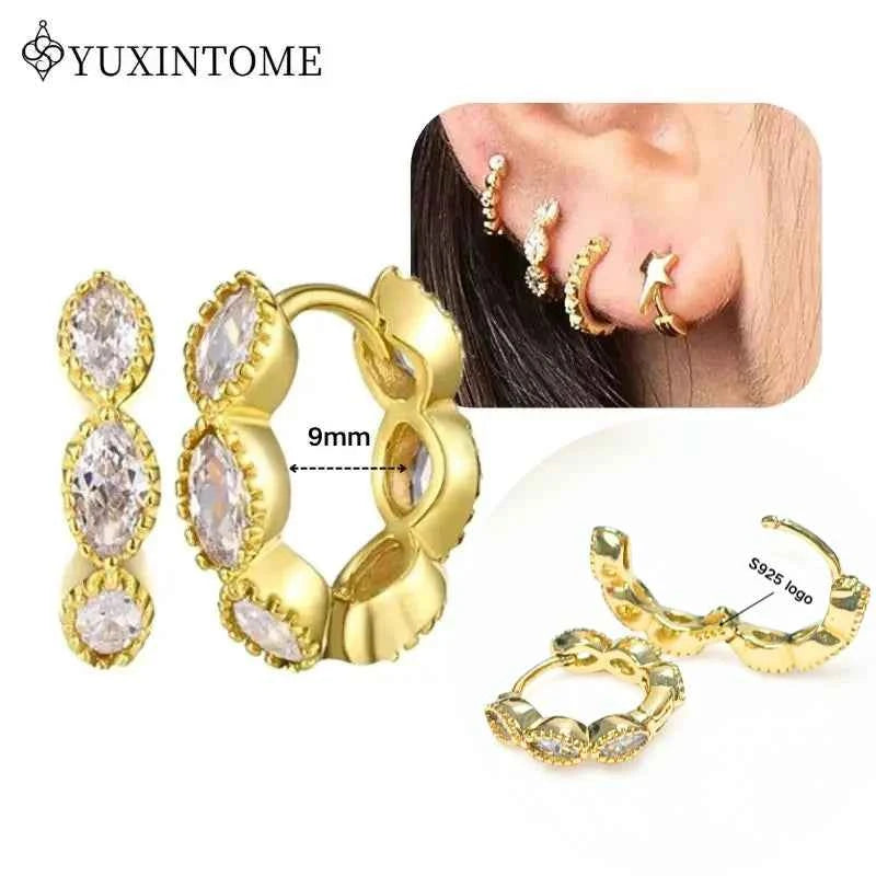 Women's 925 Sterling Silver Ear Needle Crystal Zircon Water Droplets Stud Hoop Gold Huggie Earrings Premium Luxury Party Jewelry