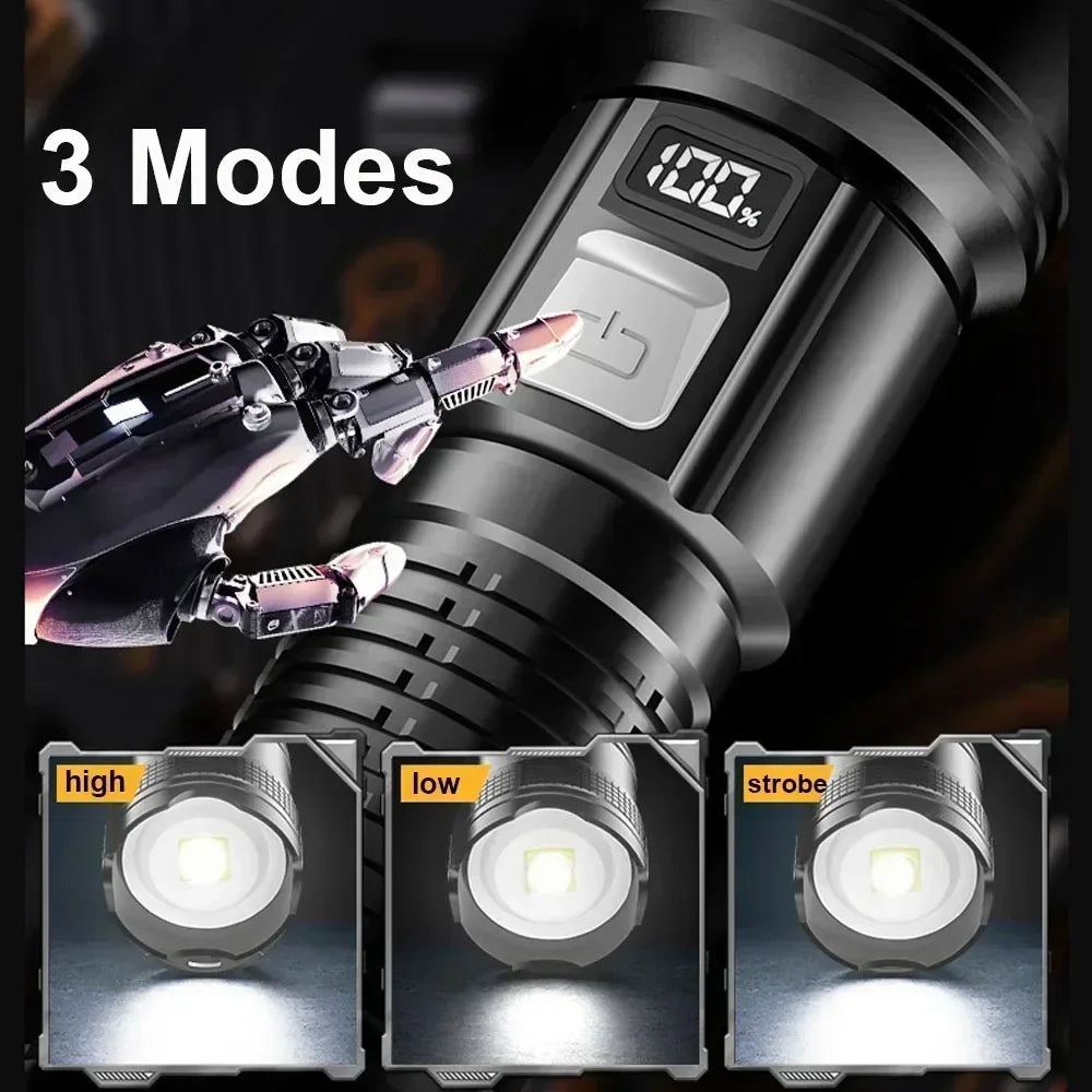 3000000LM Super Bright Flashlight Built-in Battery Rechargeable LED Flashlights High Power Torch Lamp for Camping Lantern