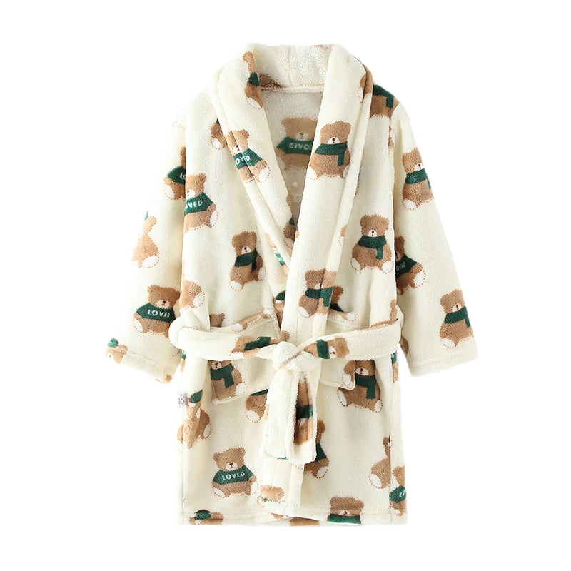 Children Flannel Pajamas Robe Autumn and Winter Kids Sleepwear Children Nightgown Soft Pajamas for Girl Boys Bathrobe 4-16 Years