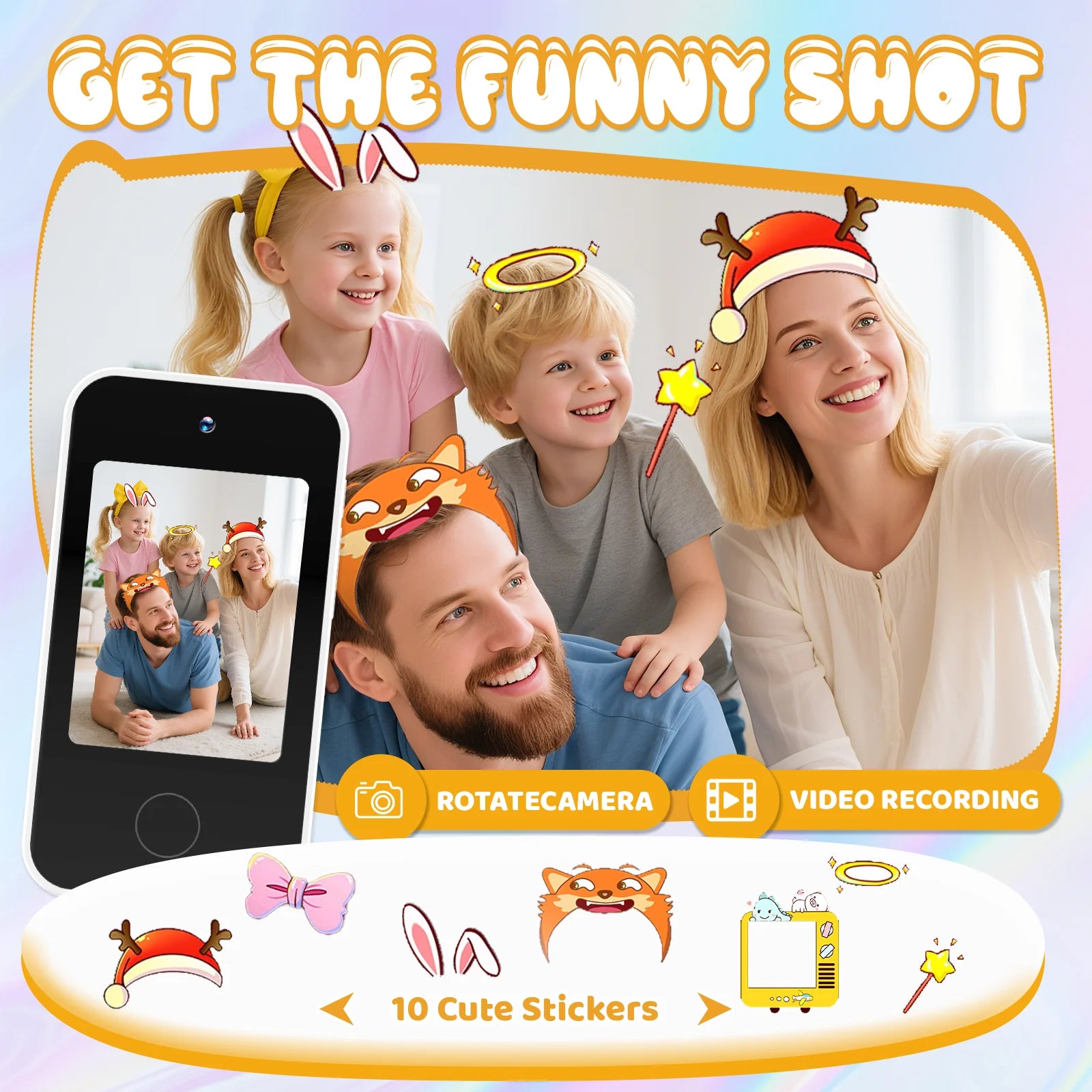 Kids Smart Phone With Dual Camera, 2.8" Touchscreen, 720P IPS Display, Battery, USB-C Charging, 4+ Years Old, Prefer Gift