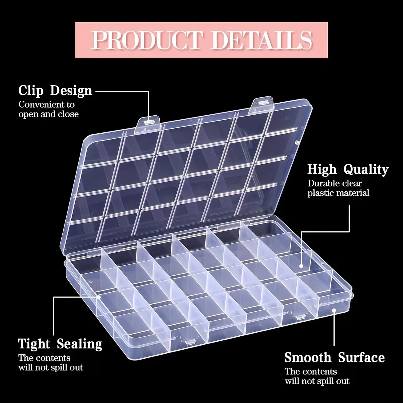 24grids Plastic Storage Box Divide Jewelry Organizer Multifunctional Pills Beads Container Perfect for Earrings Rings Necklaces