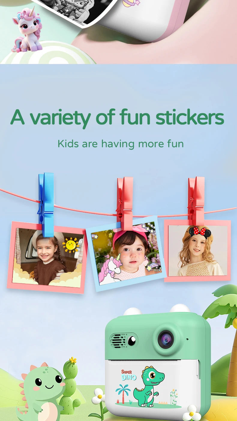 Kids Photo Camera Printer with Game Cute Bunny Mini Digital Video Child Instant Print Camera 4-12 Years Kids Girls Boyes Gifts