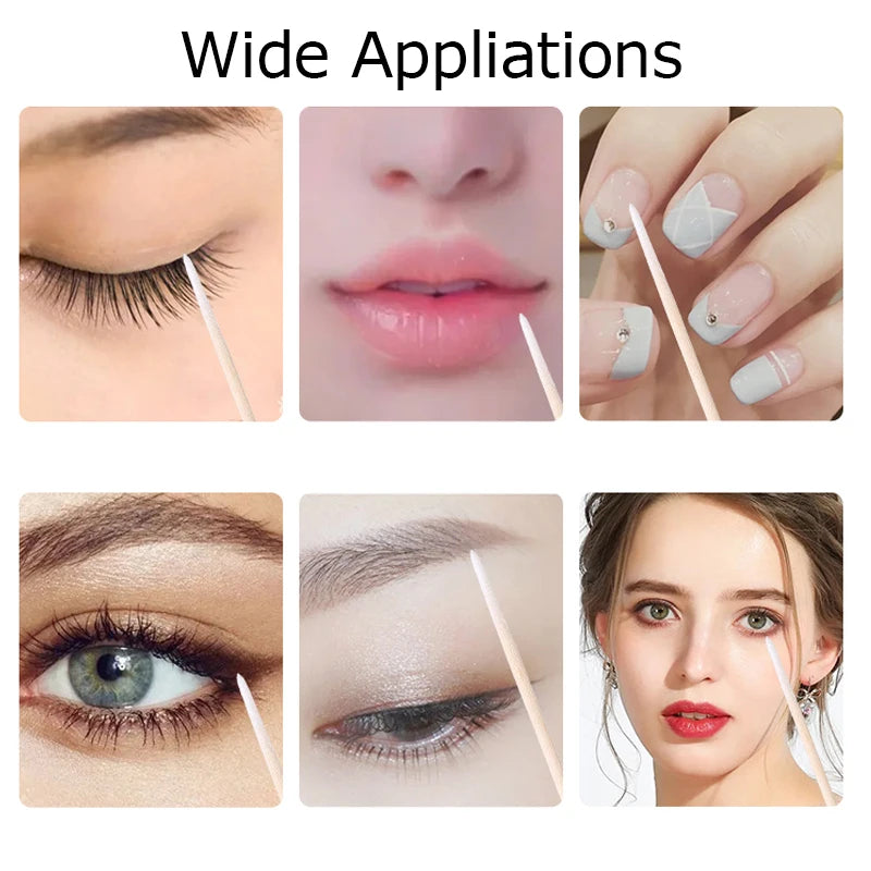 1000/200/100PCS Micro Wood Cotton Swabs Eyelash Extension Cleaning Tools Disposable Cosmetic Brush Buds for Beauty & Makeup