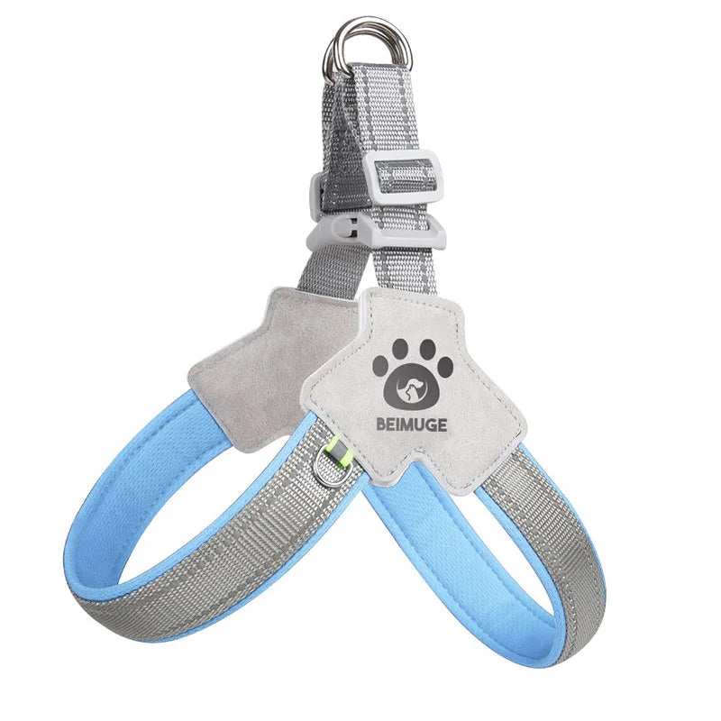 Blue Color No-Pull Y-Shaped Dog Harness With Reflective Straps