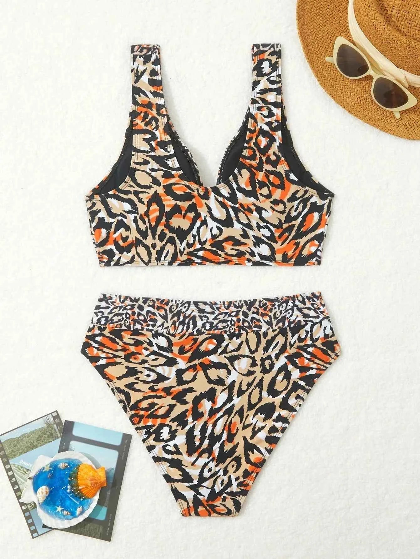 Sexy Fashionable Leopard Print Bikini Swimsuit Women's Two-Piece Swimsuit Cross-Border New Arrival 2025 Elegant Swimwear