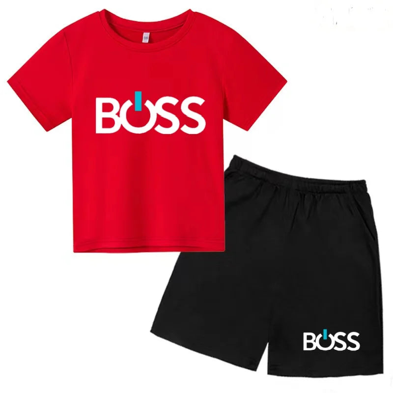 Kids Summer Sportswear 3-12 Years New Letter Fashion T-shirt Coat Boys Girls Toddler Short-sleeved+Shorts Casual Cool Sports Set