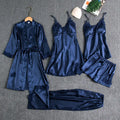 Customizable Sleepwear Female 5PCS Pajamas Set Satin Pyjamamas Lace Bridal Wedding Nightwear Rayon Home Wear Nighty&Robe Suits