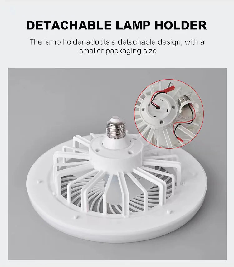 E27 30w LED Ceiling Fan with Light Remote Control Dimmable Ceiling Bulb with Cooling Fan 3 Modes Indoor Bedroom Chandelier