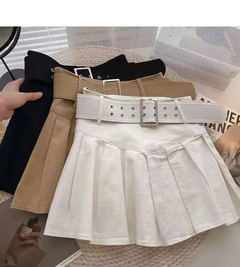 Pleated Skirts Women Korean Style Fashion High Waist Hotsweet Solid All-match Summer Students Chic Streetwear Vintage Popular