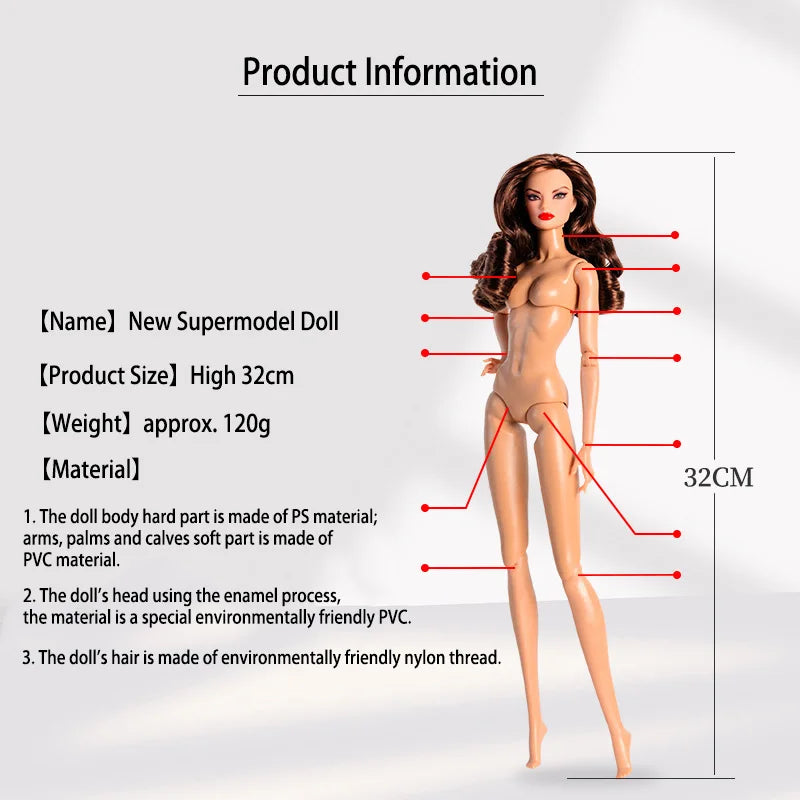 32cm Fashion Star Supermodel Doll New Upgrade 1/6 Babi Exquisite Makeup Long Hair White Skin Joints Movable Daily Dress Up Toys
