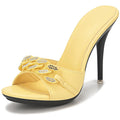 2022 New Diamond Chain Women Pumps Slippers Thin High Heels Party Shoes Fashion Solid Color Summer Dress Sandals Shallow Mouth
