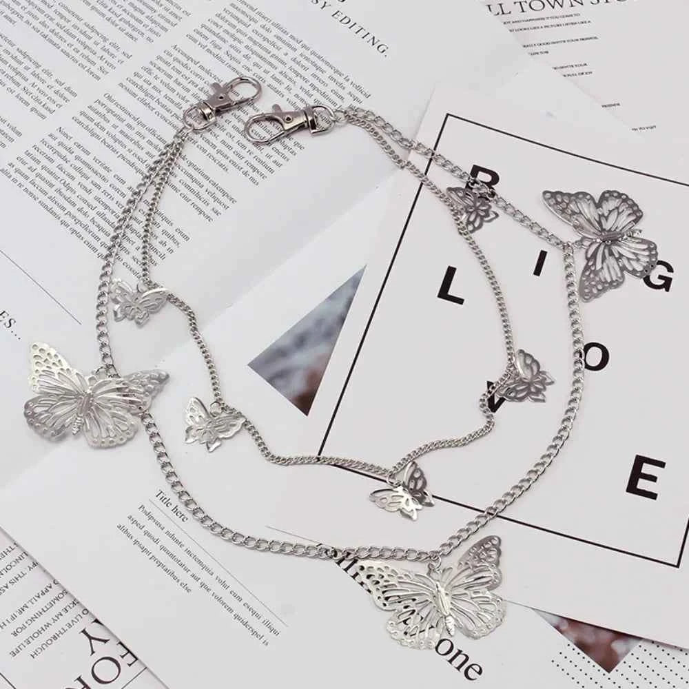 Beautiful Full Metal Waist Chains Hollow Trousers Decorations Butterfly Chains Double Layers Trousers Chain Women
