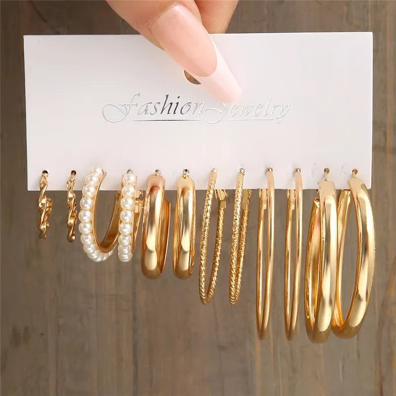 Geometric Hoop Earrings Set for Women Vintage Boho Style