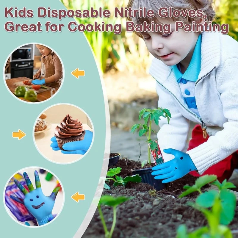 Kids Disposable Nitrile Gloves for 6-15 Years Students 4Mil Latex Powder Free Cleaning Gloves for Kids Crafting Cooking Painting