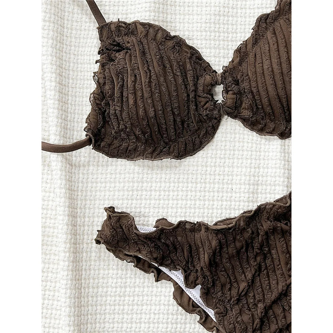 Wrinkled Crinkled Frilled Bikini Female Swimsuit Women Swimwear Two-Pieces Bikini Set Brazilian Bather Bathing Suit Swim V8053