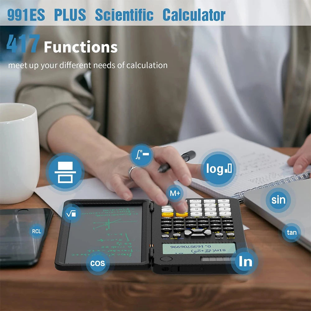 Scientific Calculators for Students 991ES Office Calculators Desktop 4-Line Display Calculator with Erasable LCD Writing Tablet