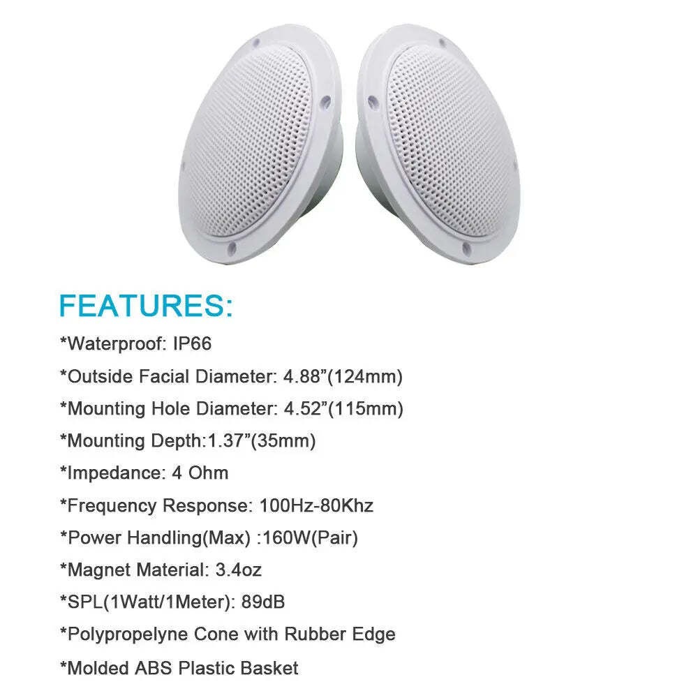 Herdio 4 Inch Ceiling Bluetooth Speakers Water Resistant 160W Marine Speakers For Bathroom Kitchen Home Outdoor Camper 2PCS