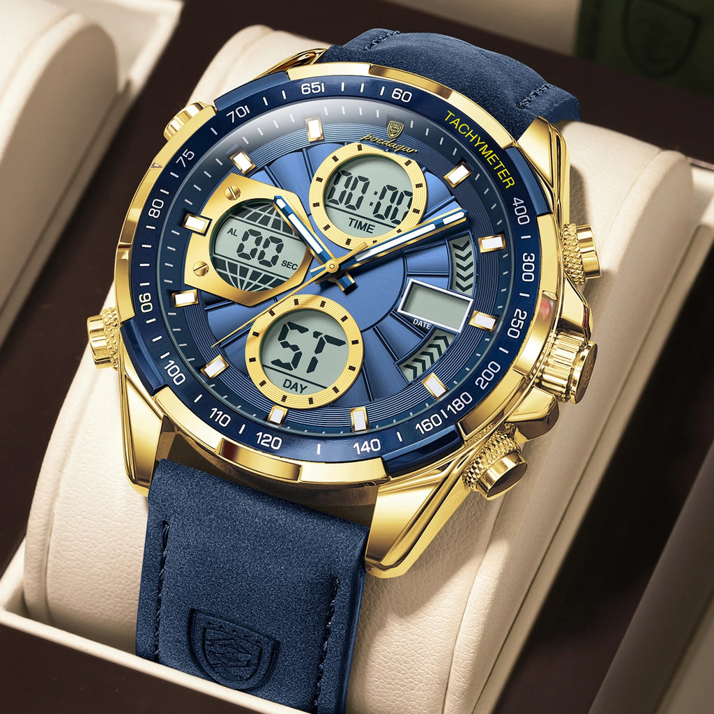 POEDAGAR LED Luxury Men Watch Luminous Week Date Dual Time Display Digital Man Clock Alarm Electronic Men's Quartz Watches Reloj