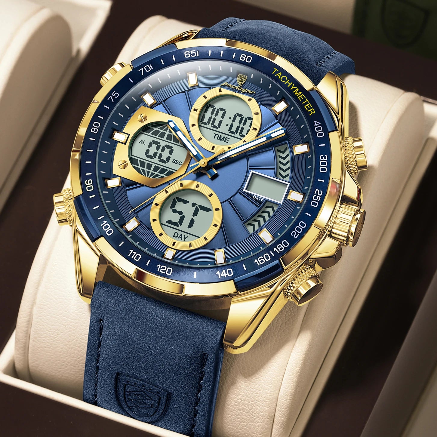 POEDAGAR LED Luxury Men Watch Luminous Week Date Dual Time Display Digital Man Clock Alarm Electronic Men's Quartz Watches Reloj