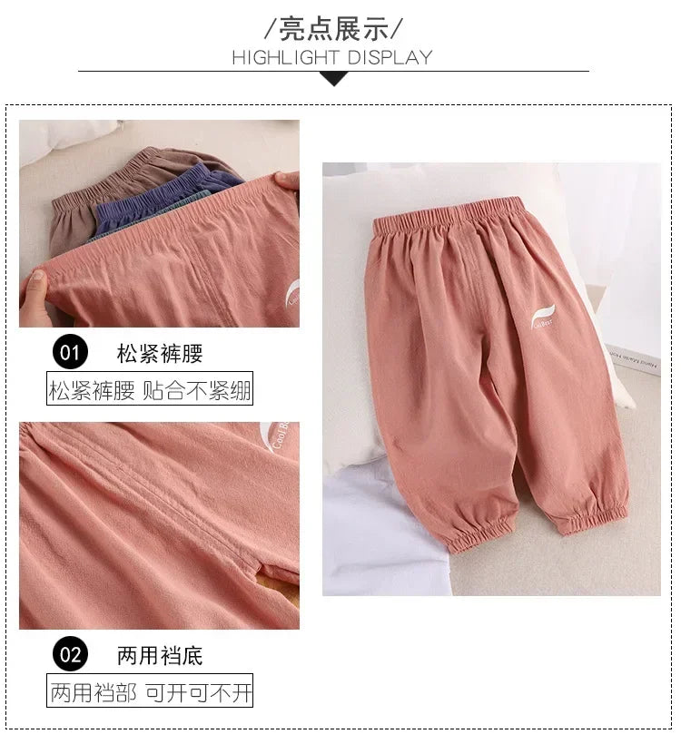 2024 New Children's Pants Summer Baby Boys and Girls Trousers Cotton and Linen Pants