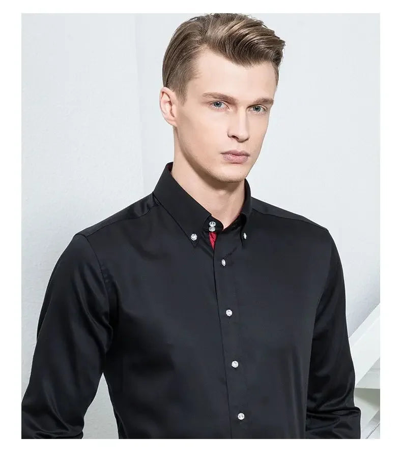 Men's Dress Shirts with New Stretch and Anti-Wrinkle Technology, Long Sleeve Business Blouse for Slim Fit Camisa Social