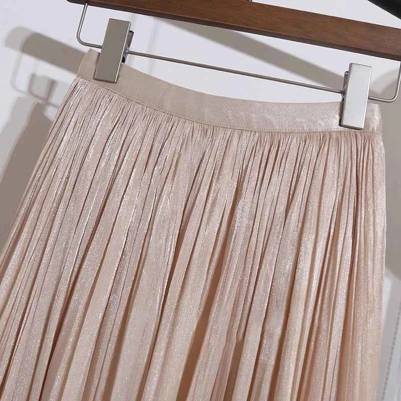 2025 Spring/Summer New Luster  A-line Women Skirt Solid Color High Waist French Paris Style Elegant Asymmetrical Skirt