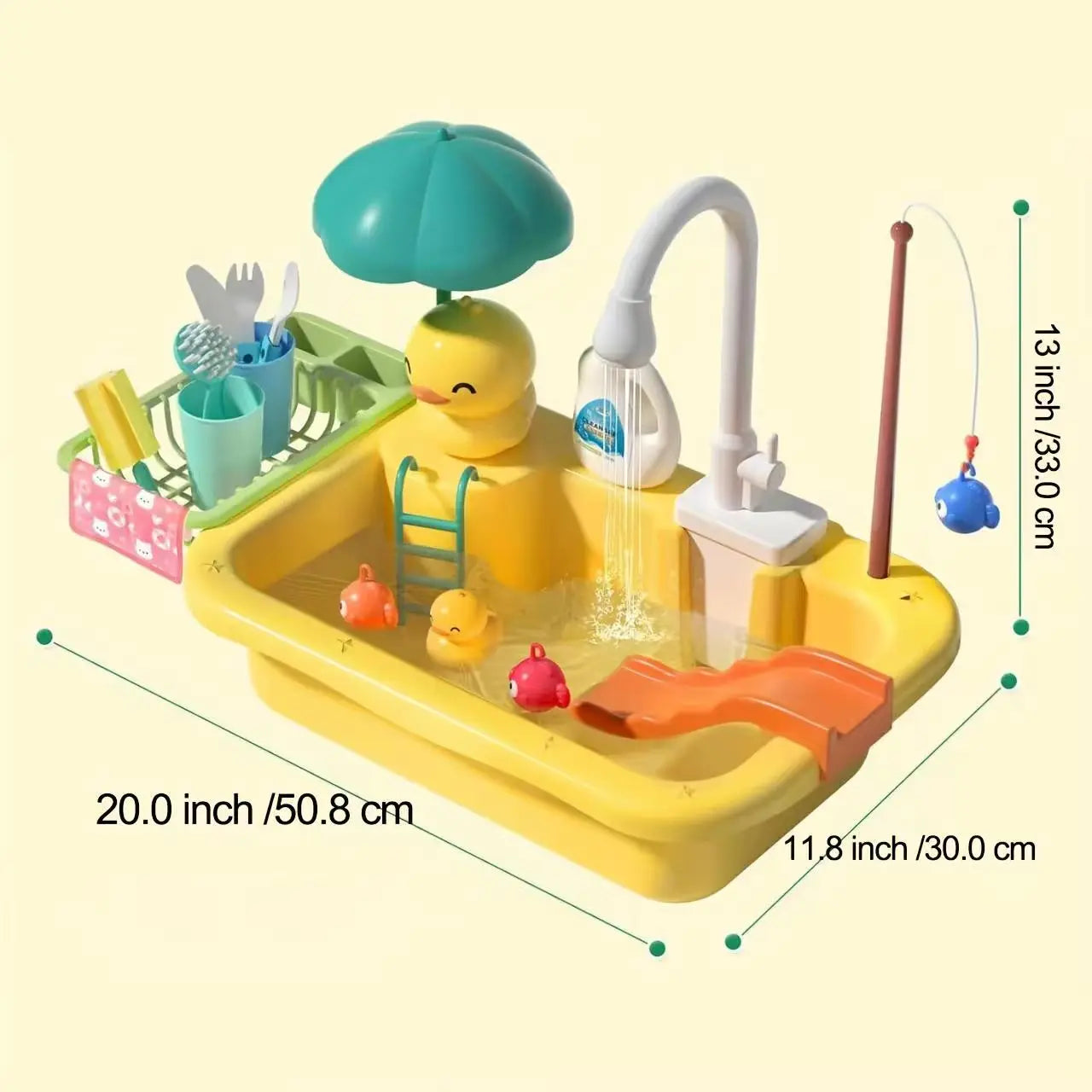 Kids Electric Kitchen Sink Toys with Running Water, Pretend Play Dishwasher & Fishing Toys, Educational Role Play Gift for Girls