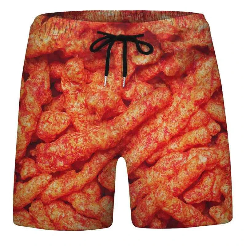 Sausages Food Graphic Beach Shorts Men Short Pants 3D Cheese Printed Elastic Waist Board Trunks Swimsuit homme 2023 Ice