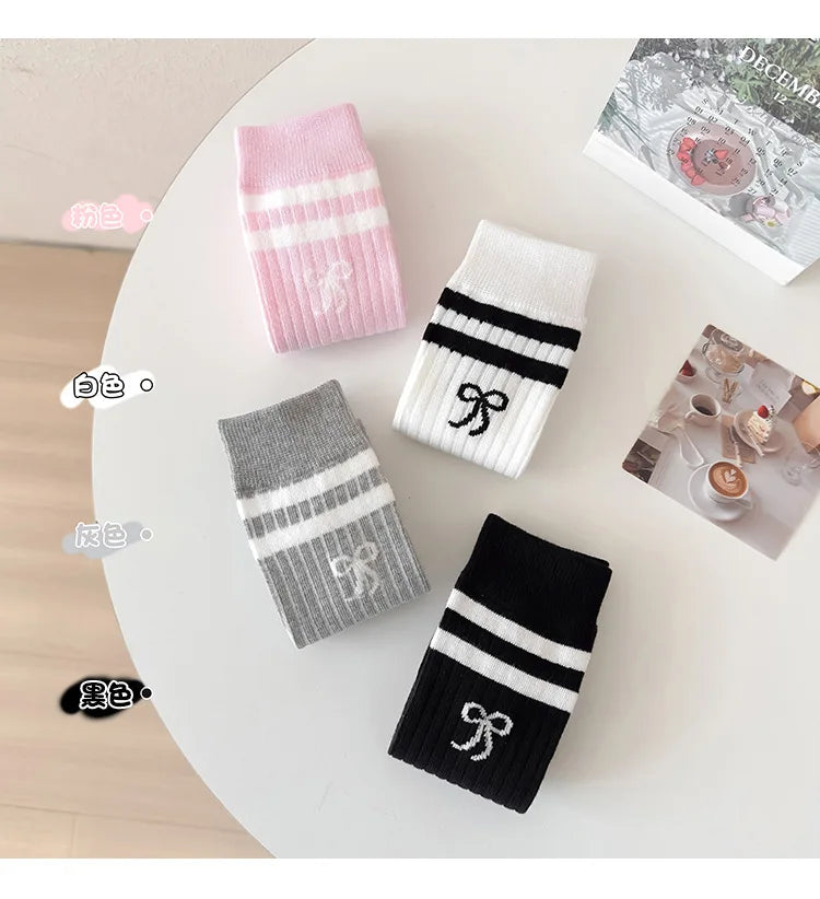 40CM Children's Long Socks Spring and Summer Girls' Bow Princess Skirt Paired with Knee High Sock Striped High Tube Cotton Socks