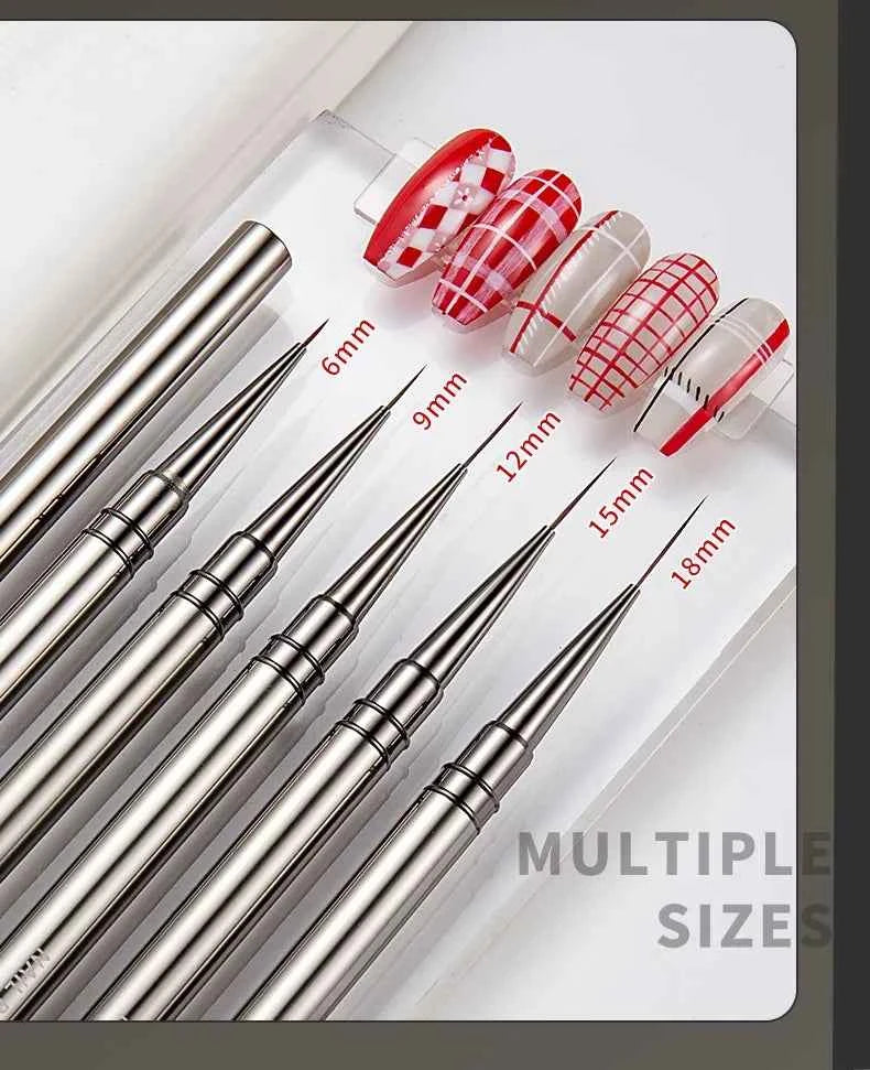 5PCS/set 6/9/12/15/18mm Nail Liner Brush Set Drawing Lines Stripe Painting Flower Pen Nail Art Manicure Metal Handle Brush Set