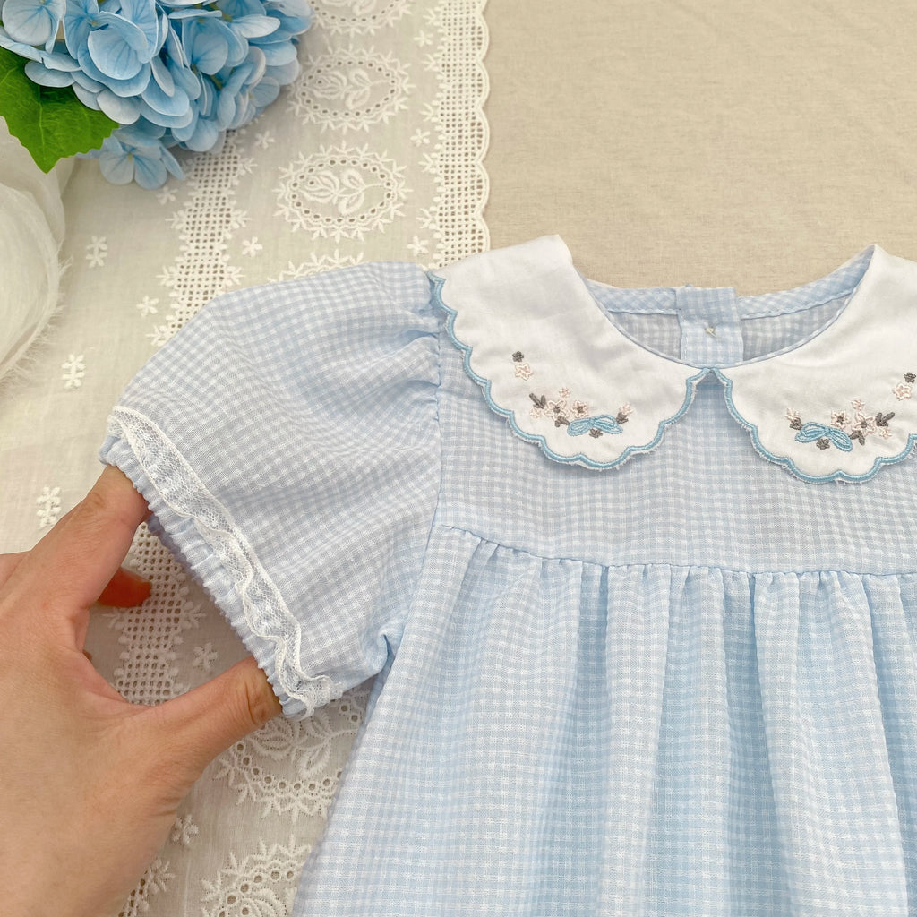 2026 Summer Baby Girl Embroidered Collar Bodysuits 0-24M Baby Girl Romper Newborn Short Sleeved Baby Girl Yellow Jumpsuit