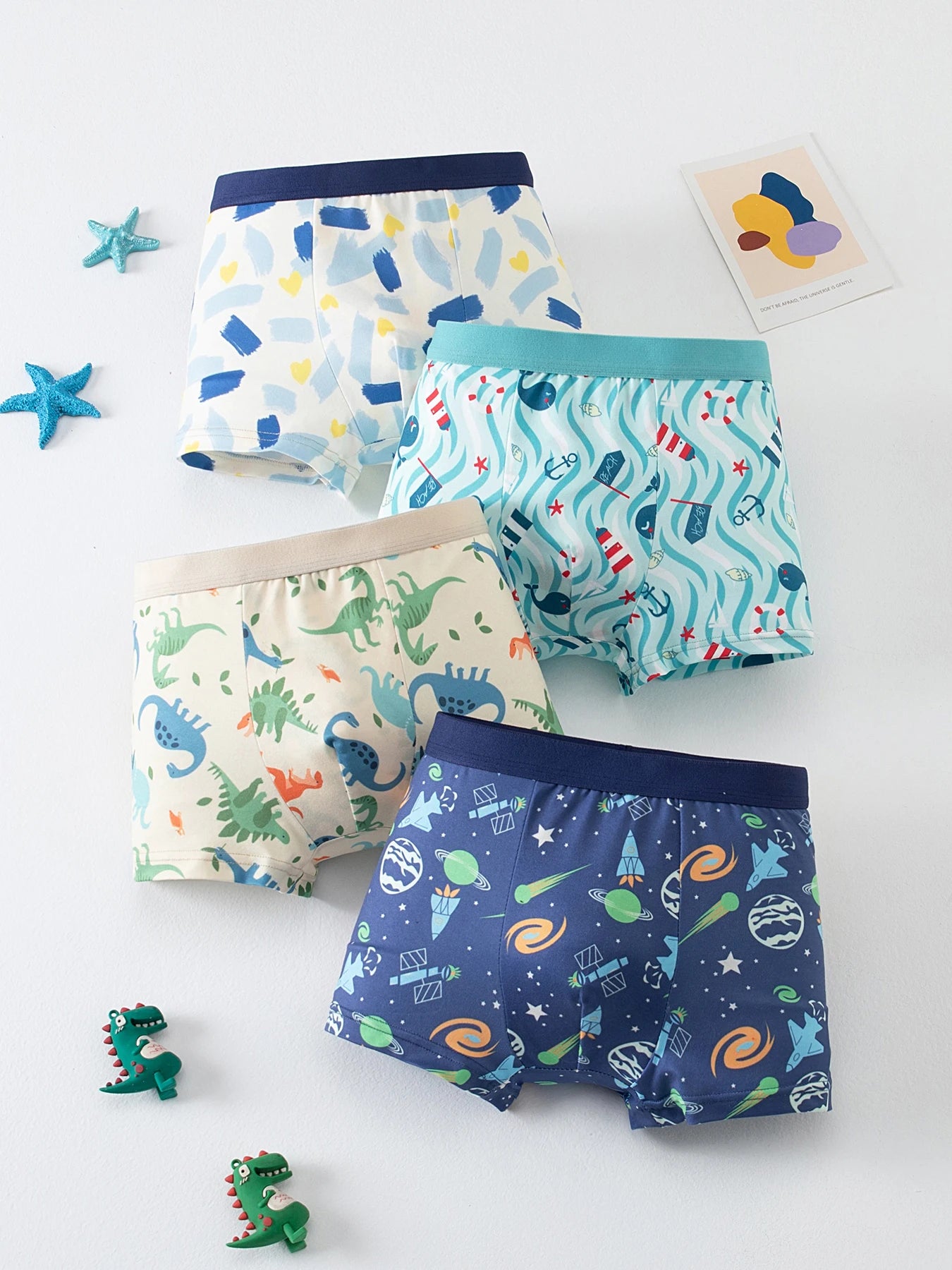 4 pieces of cute cartoon elastic waisted underwear for boys in all seasons, comfortable boxer shorts, multi-color home shorts