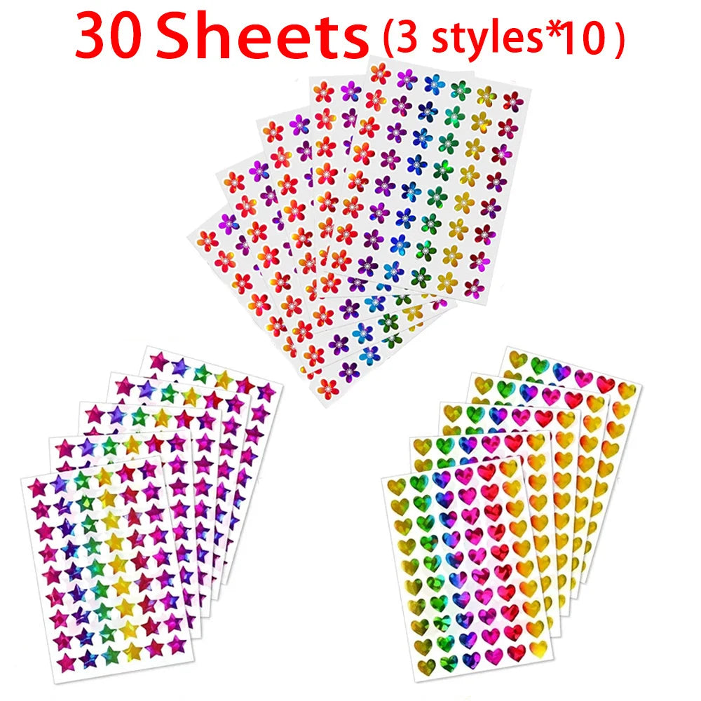 Kids Reward Sticker Stars Flowers Hearts Dots Sparkly Holographic Stickers Behavior Chart School Student Supplies DIY Decoration