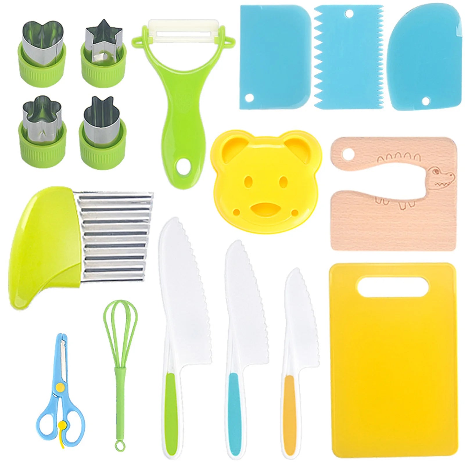 Kids Plastic Kitchen Tools Real-Toddler Safe Cutting Board Knife Set Perfect for Picnics Camping Use