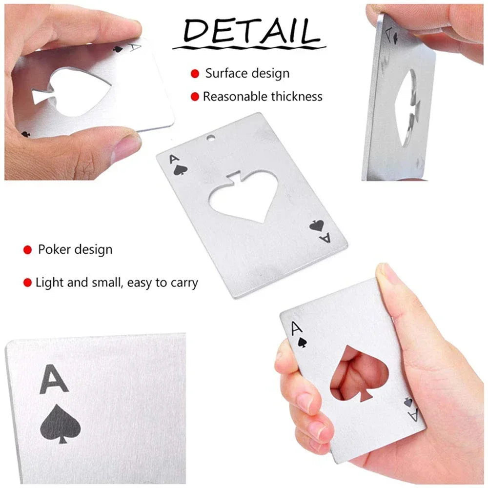 1Pcs Creative Poker Shaped Bottle Can Opener Stainless Steel Credit Card Size Bar Restaurant Beer Metal Opening Tool Gift