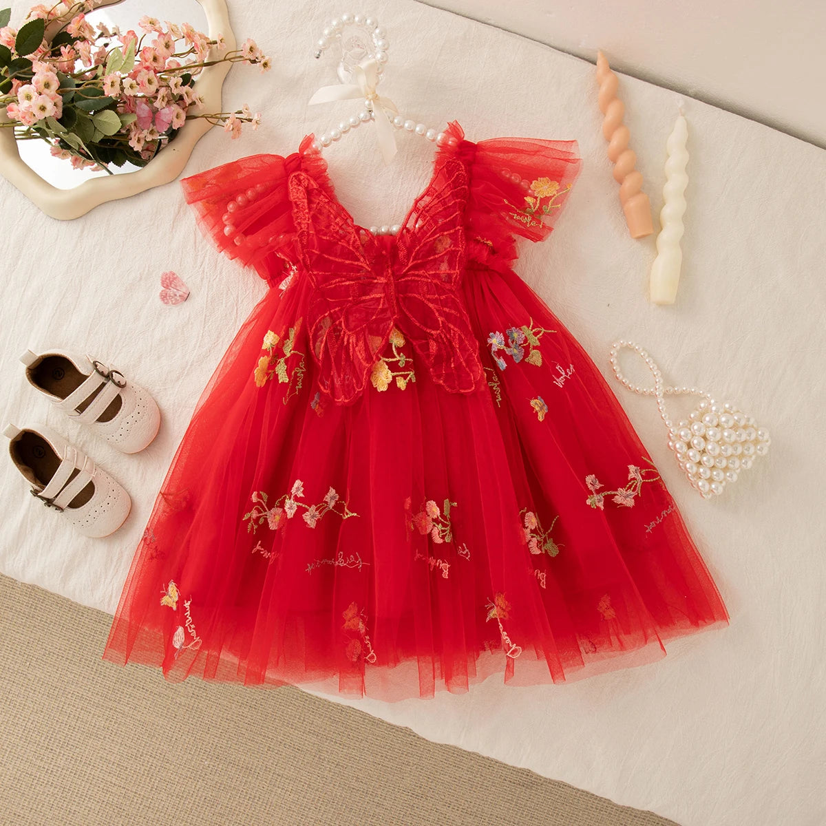 Girls' Dress Summer Floral Mesh Baby Girls Dress Adorable Wedding Flower Girl Dress Baby Girl Clothe