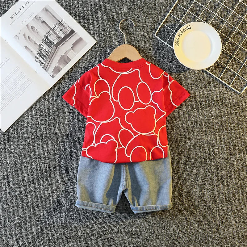 New Summer Baby Boys Clothing Set Cartoon Bear Short Sleeve T-Shirt Shorts 2Pcs Suit For 1-5 Years Kids Children Fashion Outfit