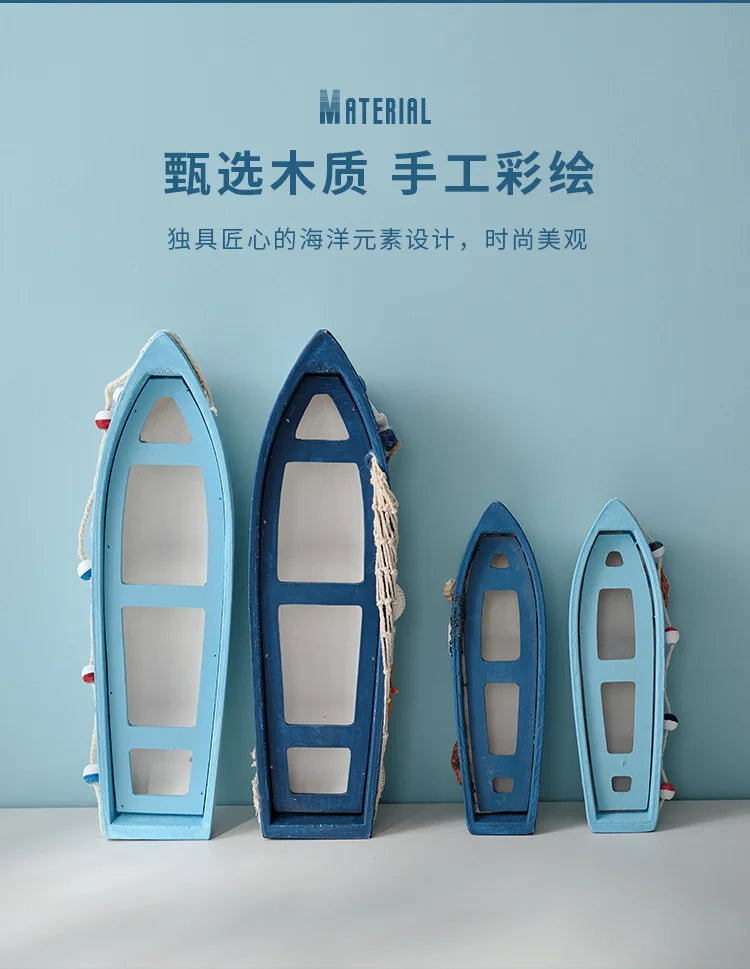 Mediterranean Wooden Boat Ornament Crafts Children's Room Office Home Decoration Wooden Sea Theme Home Decor