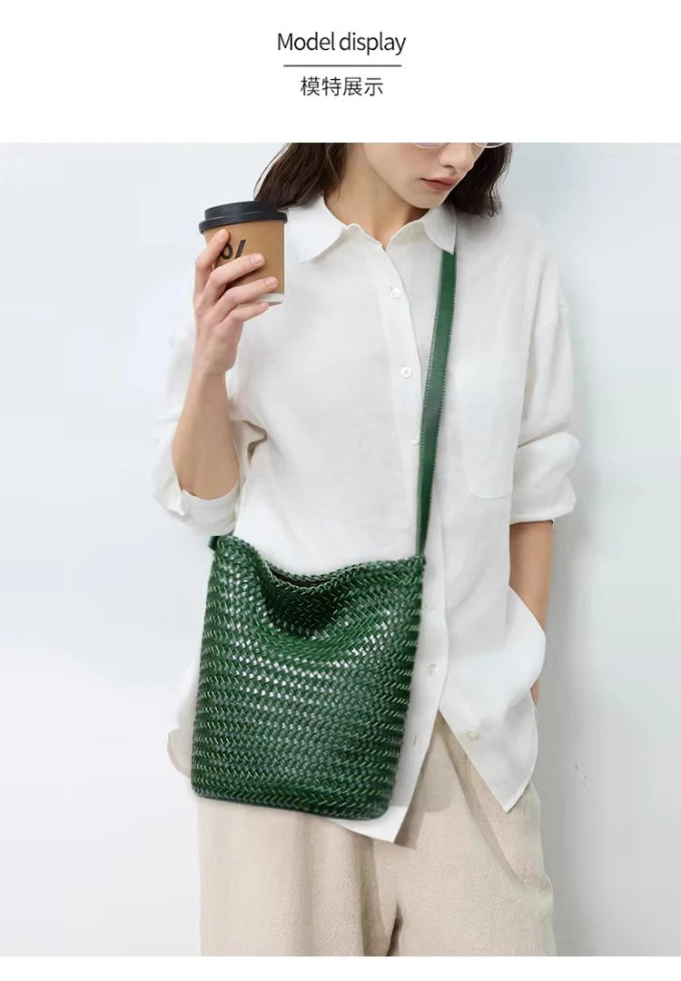 Luxury Woman Handbag New High End Hand-Woven Genuine Leather Women's Bag Large Capacity Shoulder Tote Bag Underarm Bag Bucket Ba